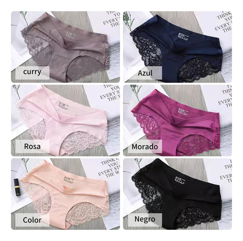 Bragas Transpirables Y Cómodo De Seda Hielo De Encaje 6 Pcs