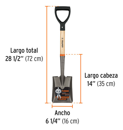 Pala Cajuelera Cuadrada, Puño D Mango De Madera, Truper