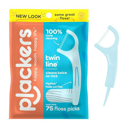 Flossers Plackers Twin-line, Sabor Menta Fresca, Sistema Dob