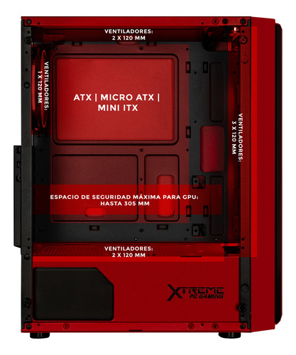 Gabinete Gamer XTREME PC GAMING Kronos Media Torre ATX 4 Fan ARGB Cristal Templado Rojo