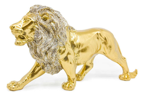 Leão Estatueta Decorativa Escultura Decoração Sala Quarto Cor Dourado brilhante