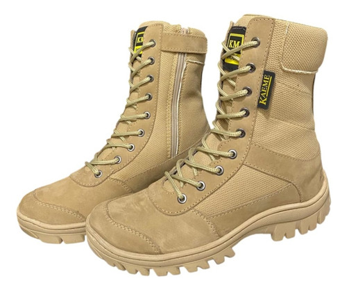 Coturno Bota Tática Com Ziper Proteção Antiderrapante Couro