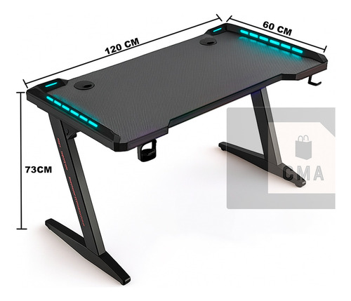 Mesa Para Escritório Gamer Com Led Rgb Computador Notebook