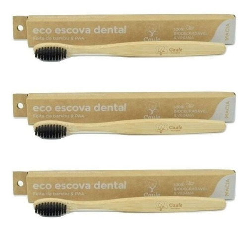 Escova Dental De Bambu Biodegradável Caule - 3 Unidades