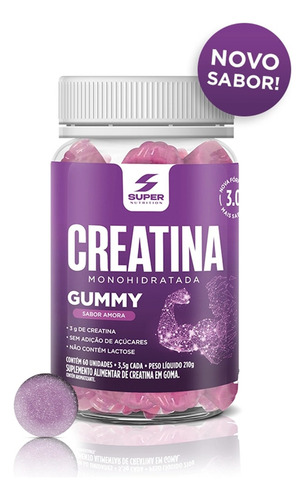 Kit 03 Super Gummy Creatina Sabores -morango-uva Verde-amora