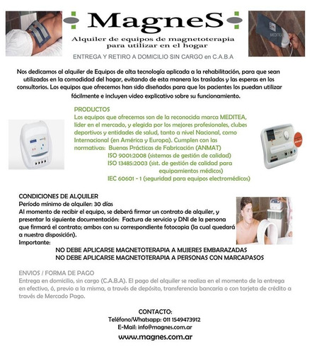 Alquiler De Equipos Magneto-terapia Meditea Por 30 Días