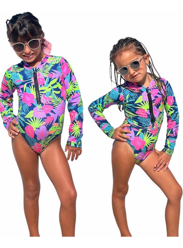 Malla Entera Niña Surf Uv Upf50+ Mangas Largas Tropical
