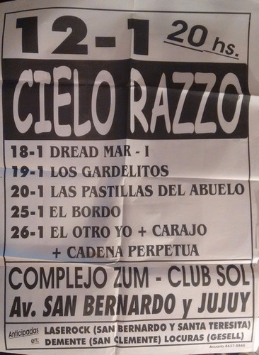 Cielo Razzo - Afiche Publicitario - 12/01 Complejo Zum