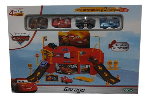 Garage Con Accesorios Y 4 Autitos Cars Disney Ditoys 2103
