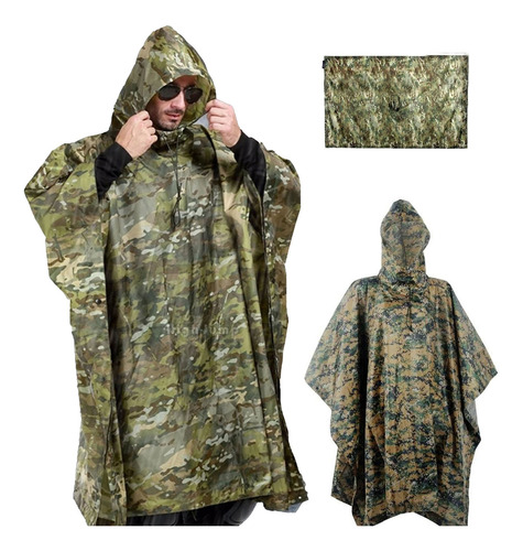 Impermeable Pocho Para Lluvia Diseño Camuflaje Unitalla Verde Claro Unitalla