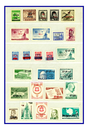 74 Sellos Postales Sobrecargados De Chile Diferentes, Nuevos