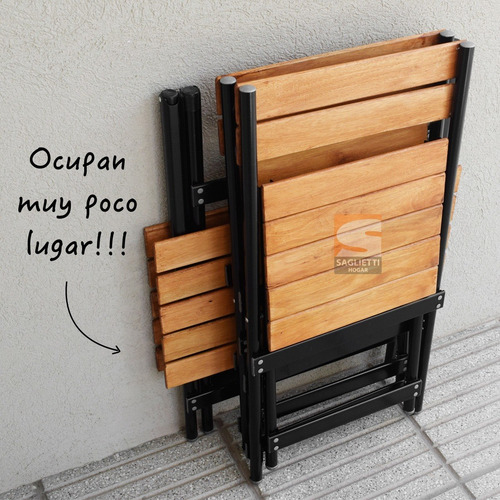 Imagen 7 de 10 de Mesa Plegable Aluminio Madera Negro 75x66 + 2 Sillas Premium