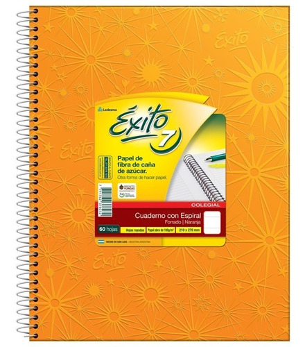 Cuaderno Exito E7 Espiralado 60 Hojas Rayado Naranja