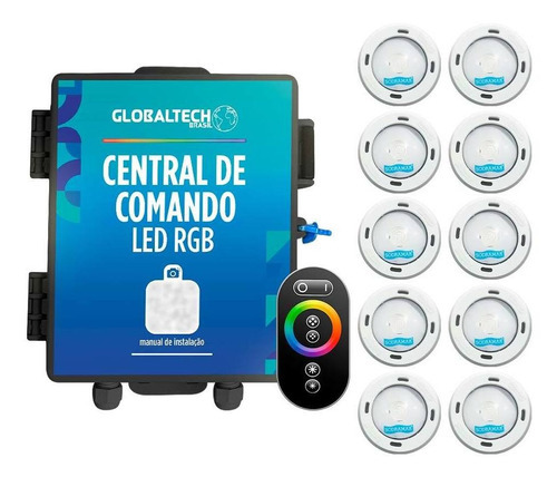 Kit 10 Led Rgb Piscina Colorido Cob Sodramar + Central Touch 110V/220V