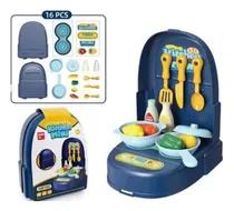 Comprar Set Mini Cocina Portatil Kitchen Chef Juguete Comidita Verdu Color Azul Oscuro