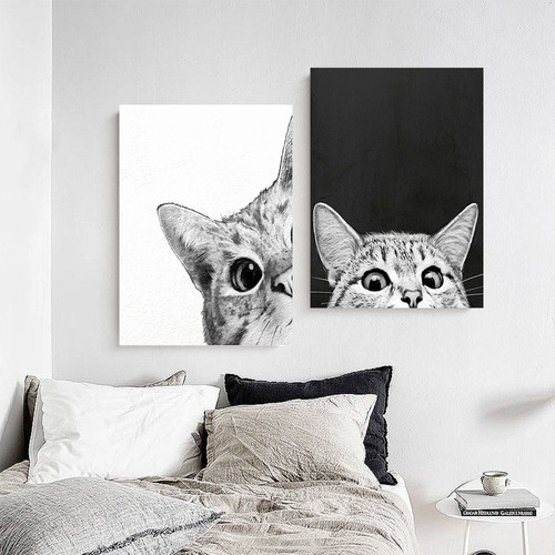 Imagen 3 de 9 de Set Cuadros Gatos En Lienzo Canvas Contemporáneos Modernos