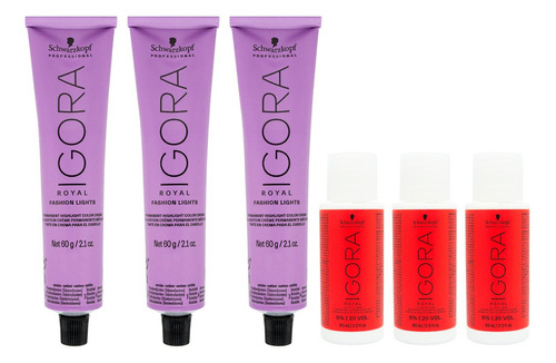  Schwarzkopf Igora Fashion Lights Kit X3 Tinturas + Oxidantes Tono A elección