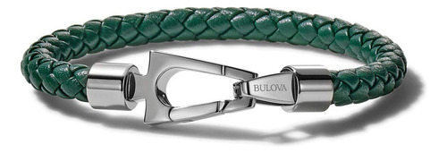 Bulova Pulsera De Cuero Trenzado Con Estrella Marina Para H. Color Verde (green Leather)