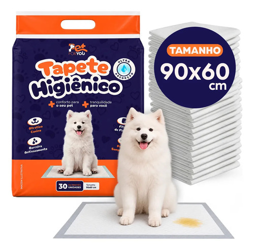 Tapete Higiênico Pet 30 Unidades 90x60 Descartável Cão Gato