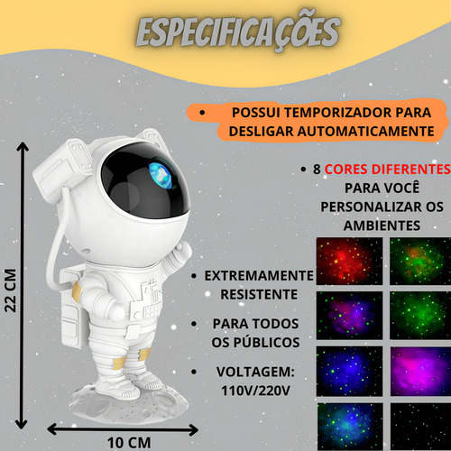 Luminária Projetor Yocahu Led Astronauta Galaxia Estrelas 127/220v Branco