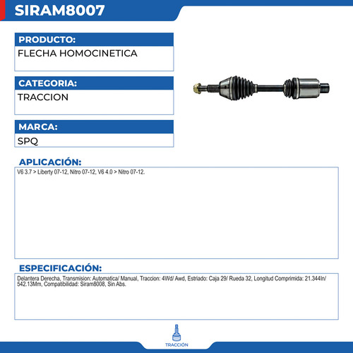 Flecha Homocinética Dodge Nitro 2007-2012 V6 3.7