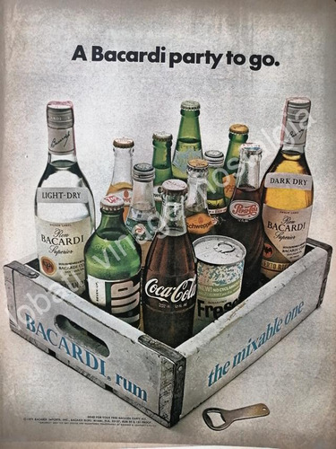 Cartel Retro Ron Bacardi Alianza Pepsi 7up Y Canada Dry 1971