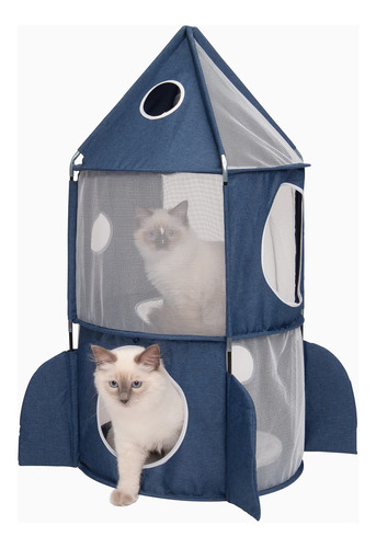 Cat Tower Catit Vesper Rocket Blue Con Cojín Y Juguete