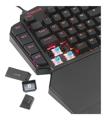 Imagen 6 de 6 de Teclado de una mano gamer Redragon Diti K585RGB Outemu Blue color negro con luz RGB