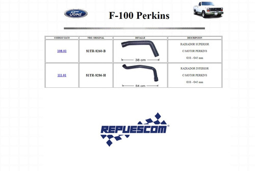 Kit Mangueras De Agua De Radiador Ford F-100 Motor Perkins