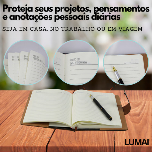 Caderno Diario com Cadeado Agenda com Segredo Senha Marrom Escuro 150 Folhas A5 288 paginas com Pauta Lumai Diario para Proteger Informacoes de Trabalho Viagem Sentimentos Saude Mental