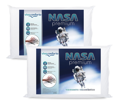 Kit 2 Travesseiros Nasa Viscoelástico Macio Antialérgico