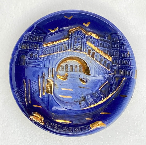 Plato Decorativo Italiano Venezia Con Ribetes De Oro 13,5 Cm