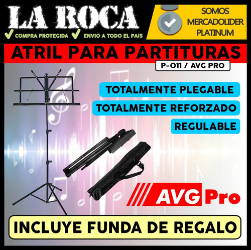 Imagen 3 de 10 de Atril Para Partituras Con Funda Plegable Metalico La Roca
