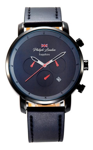 Relógio Philiph London Masculino Pl80108612m Pr Safira Black