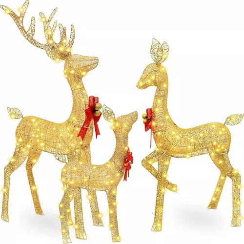 A 3 Unidades De Decoração De Natal Com Renas, Iluminadas