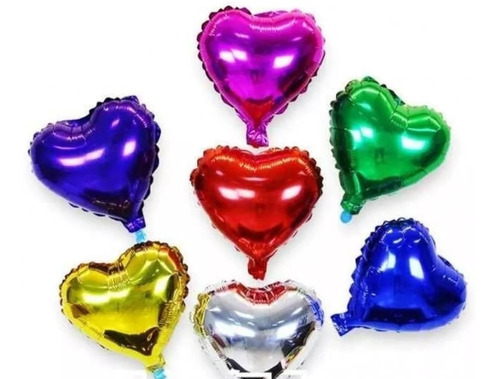 Globos Metalizados Corazones De 20 Cm. Pack Por  10 Unidades