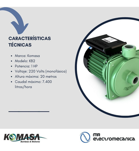 Bomba Elevadora De Agua 1 Hp Komasa Kb2 Centrífuga Nacional