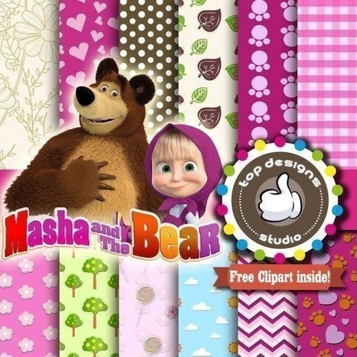 Kit Imprimible  Masha Y El Oso   7 Clipart     12 Fondos