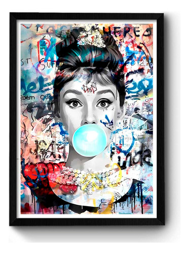 Cuadro 33x45cm Audrey Hepburn Mod 02 - Con Vidrio Decorativo