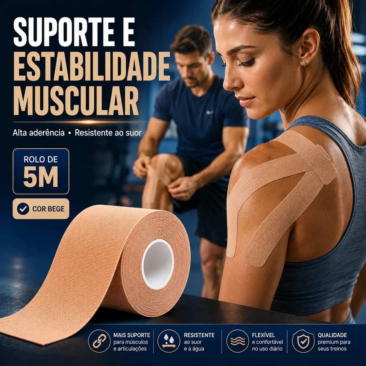 Fita Kinesio Tape Bandagem Elástica Kinesiology Taping Fisioterapia Muscular 5cm X 5m Adesiva Resistente Água Hipoalergênica Sem Látex Lvc Family