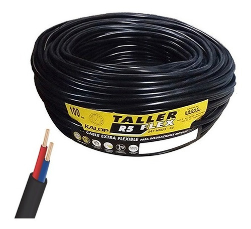 Cable Tipo Taller Alargue 2x 4mm Tpr Rollo 100m Kalop