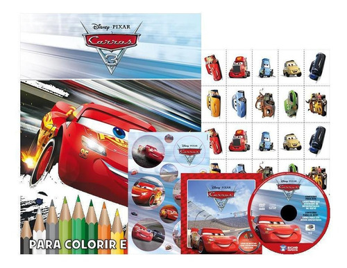 Livro Kit 5 Em 1 Colorir Com Dvd Disney - Carros 3