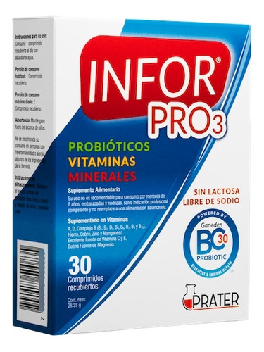Infor Pro 3 Probioticos Vitaminas Y Minerales 30 Comp -infor