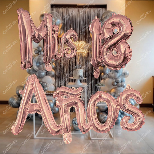 Globos Letrero Mis 18 Años Oro Rosa Decoración Fiesta 18's Color Coral claro MIS 18 AÑOS