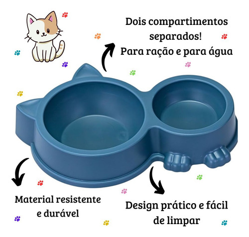 Comedouro E Bebedouro Pote De Ração Duplo Plástico Gato Fofo