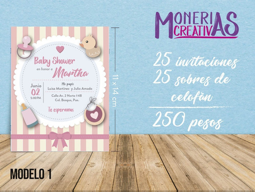 25 Invitaciones Impresas Baby Shower Niña