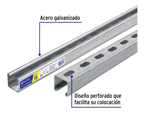 2 Perfiles Monocanal Perforado Volteck 1.5m 4x4cm Calibre 16