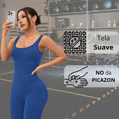 Catsuit Seamles Elastizado Premium Push Up Anticelulitis Azul Lisa M