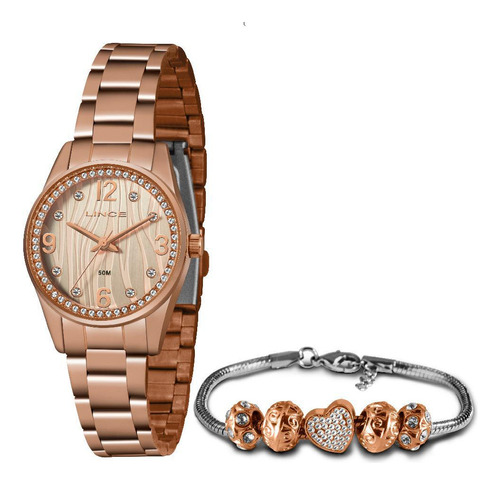 Relógio Lince Classic Feminino Rose Com Cristais 33mm