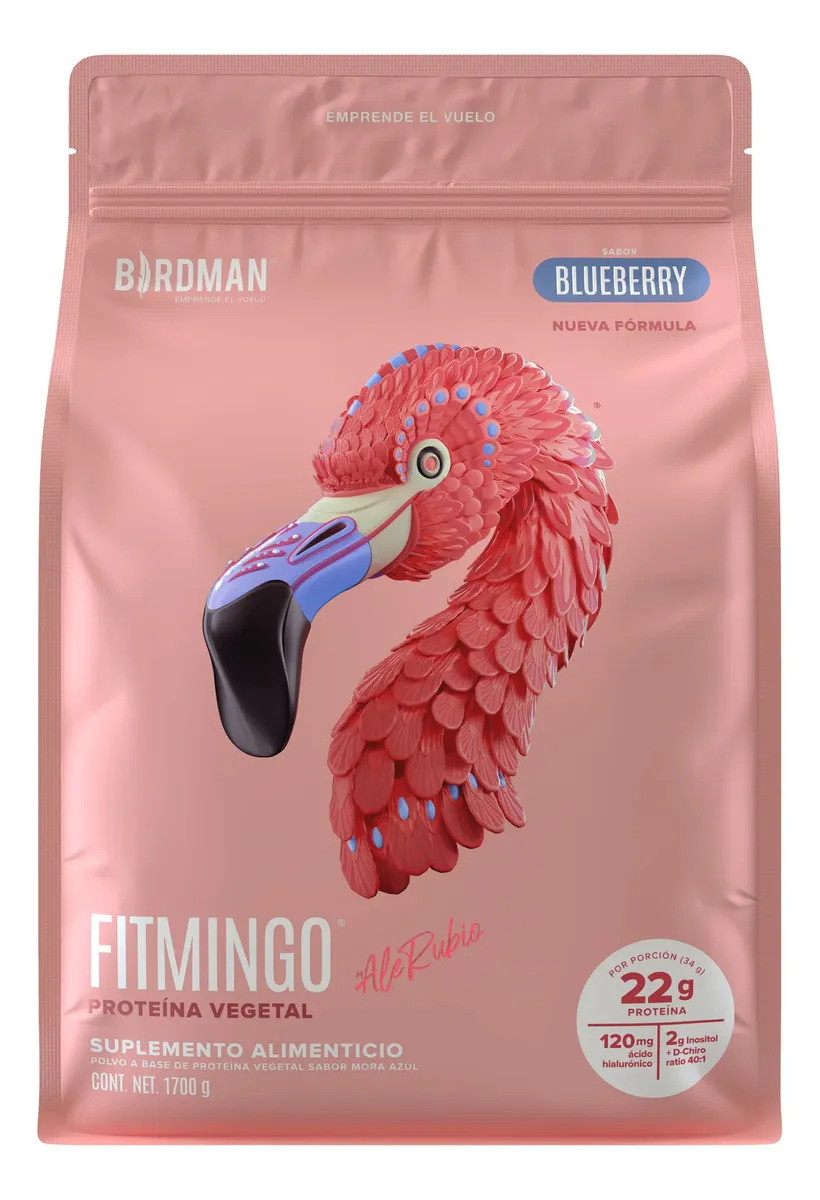 Birdman Fitmingo Proteína en Polvo Vegana | con Inositol, Ácido Hialurónico y Vitaminas | Sin Lactosa | Blueberry | 1.7kg